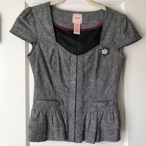 Herringbone Cap Sleeve Ruffled Peplum Hem Top